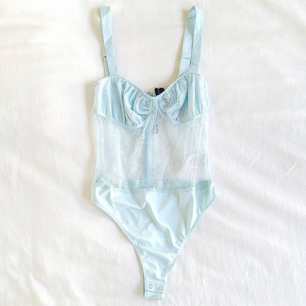 Daniel Bernstein Bodysuit Women's Size 4‎ Blue  Zip Lace Thong Sleeveless Top - Picture 3 of 7